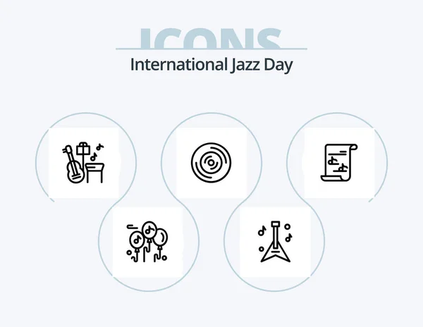 International Jazz Day Line Icon Pack Icon Design Sticks Instrument — Vector de stock