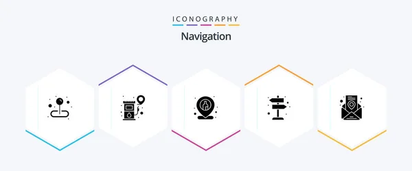 Navigation Glyph Icon Pack Including Location Left Right Bar Location — Stok Vektör