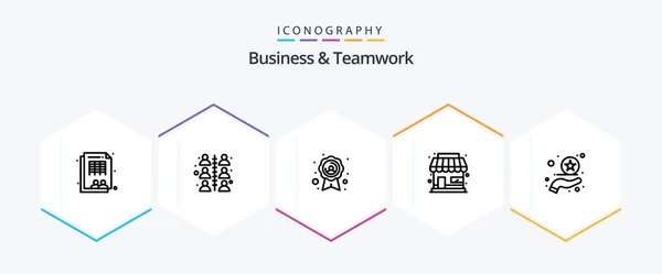 Business Teamwork Line Icon Pack Including Rating Premium Badge Business — Archivo Imágenes Vectoriales