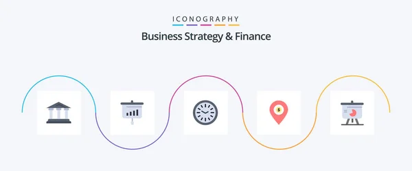 Business Strategy Finance Flat Icon Pack Including Money Pin Information — Stockový vektor