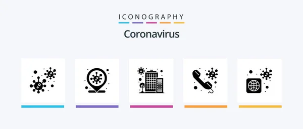 Coronavirus Glyph Icon Pack Including Infected Bacteria Infected Area Worldwide — Stockový vektor