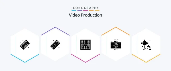 Video Production Glyph Icon Pack Including Spotlight Illumination Speaker Vintage — Vetor de Stock