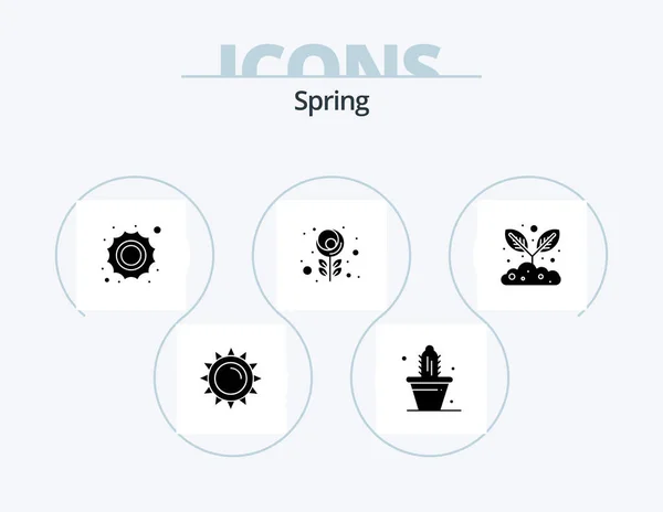 Spring Glyph Icon Pack Icon Design Plant Gardening Sun Tulip — Vettoriale Stock