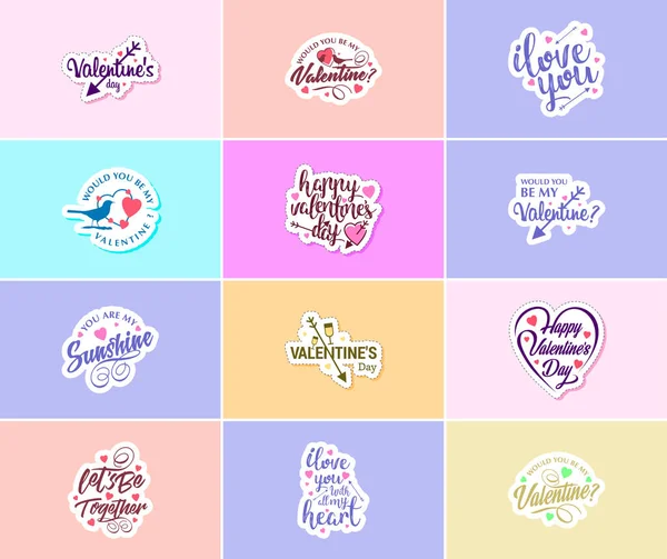 Filled Love Valentine Day Typography Stickers — 图库矢量图片