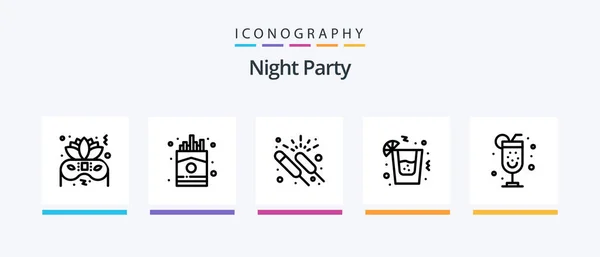 Night Party Line Icon Pack Including Party Пей Барбекю Вечеринка — стоковый вектор
