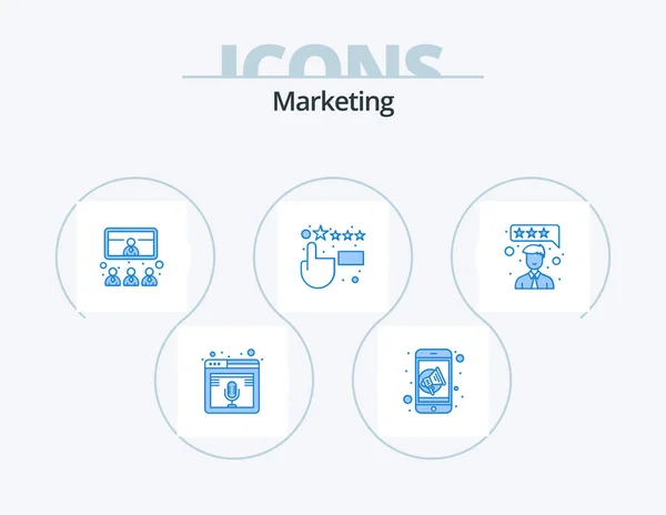 Маркетинг Blue Icon Pack Дизайн Піктограм Задоволення Клієнтів Відгуки Спікер — стоковий вектор