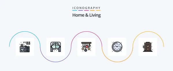 Home Living Line Filled Flat Icon Pack Including Living Living — 图库矢量图片
