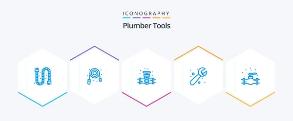 Plumber Blue Icon Pack Including System Gauge Plumbing Mechanical — Stock Vector