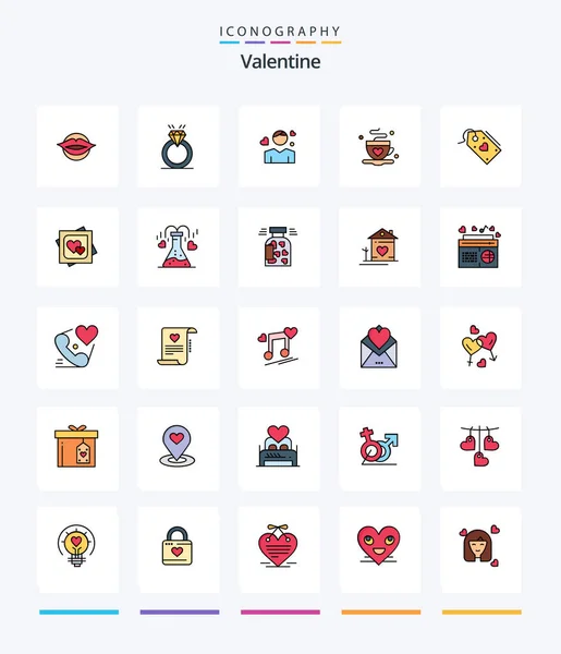 Creative Valentine Line Filled Icon Pack Tea Cup Marriage Heart — Stockvector