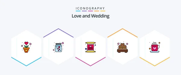 Wedding Filledline Icon Pack Including Coffee Room Romance Love Wedding — Stockvector