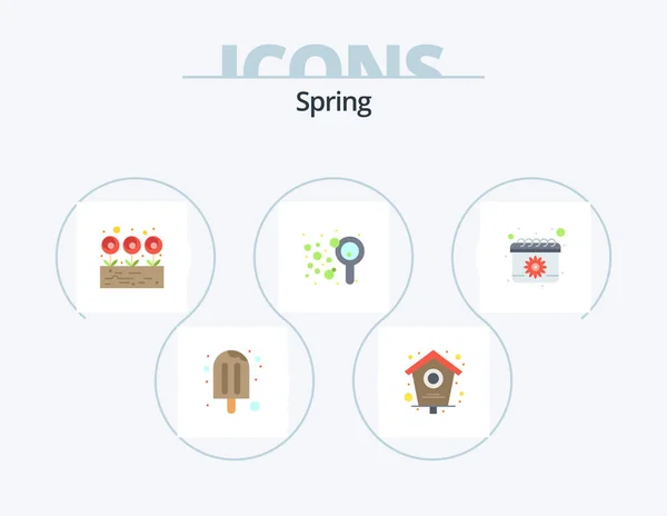 Spring Flat Icon Pack Icon Design Calendar Kids Pet Bubbles — Stock Vector