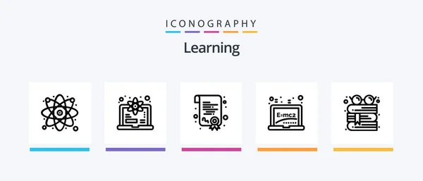 Learning Line Icon Pack Including Learn Ebook Chalk Abc Creative — Stok Vektör