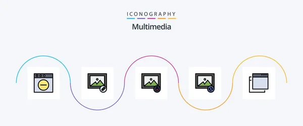 Multimedia Line Filled Flat Icon Pack Including Photo Apps — Stok Vektör
