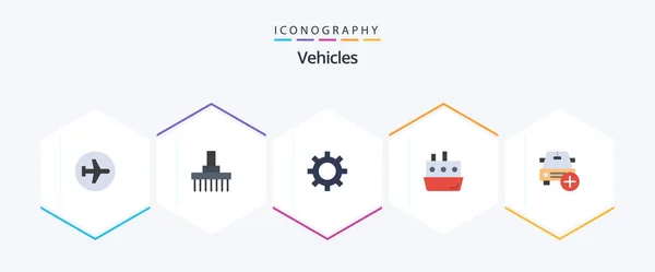 Vehicles Flat Icon Pack Including Traffic Car Rural Boat Vehicle — Stockový vektor