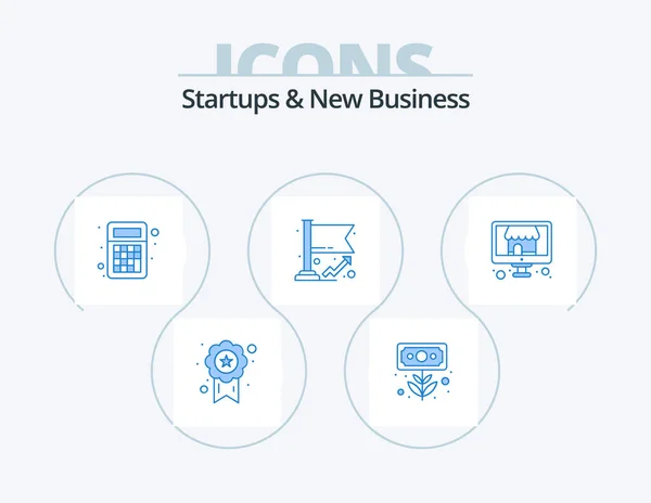 Startups New Business Blue Icon Pack Icon Design Grow Graph — Vetor de Stock