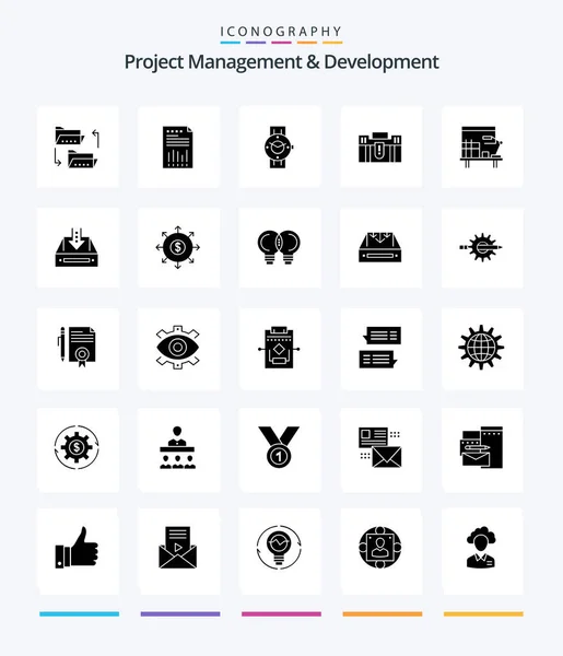 Creative Project Management Development Glyph Solid Black Icon Pack Briefcase — Stockový vektor