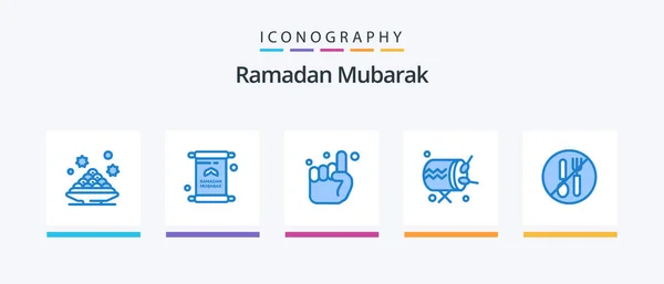 Ramadan Blue Icon Pack Включая Объявление Барабан Ramadan Барабан Один — стоковый вектор