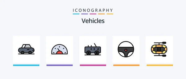 Vehicles Line Filled Icon Pack Including Military Driveway Jeep Road — Stockový vektor