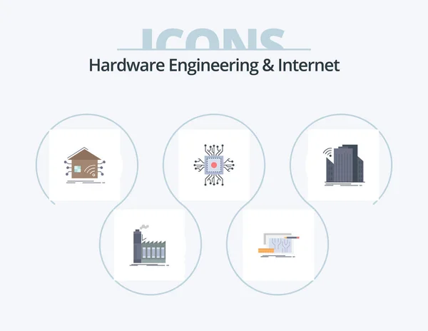Hardware Engineering Internet Flat Icon Pack Icon Design Microchip Chip — Vetor de Stock
