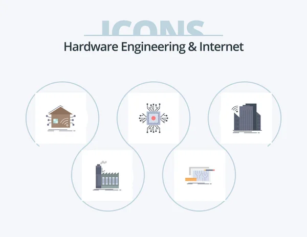 Hardware Engineering Internet Flat Icon Pack Icon Design Microchip Chip — Vettoriale Stock