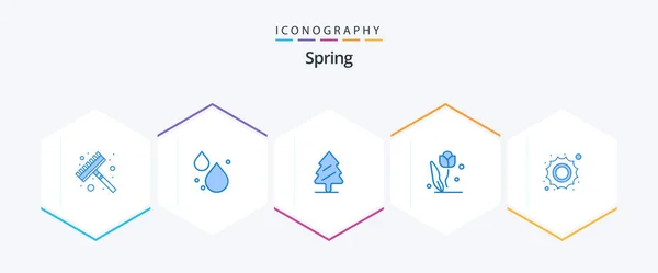 Spring Blue Icon Pack Including Weather Sun Spring Rose Flower — Διανυσματικό Αρχείο