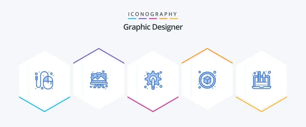 Graphic Designer Blue Icon Pack Including Cube Graphic Gear Pen — Vetor de Stock