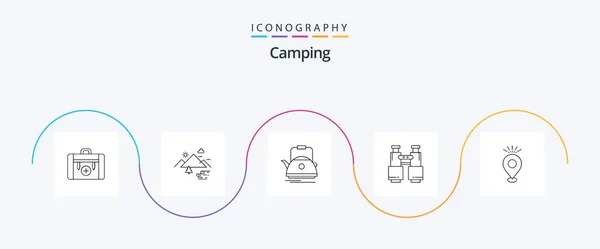 Camping Line Icon Pack Including Search Binoculars Clouds Pot Teapot — Stok Vektör