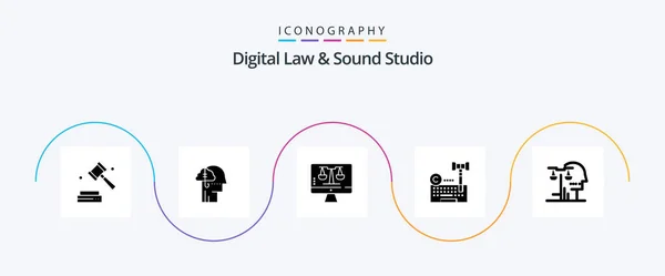 Digital Law Sound Studio Glyph Icon Pack Including Laywer Internet — Stockvector