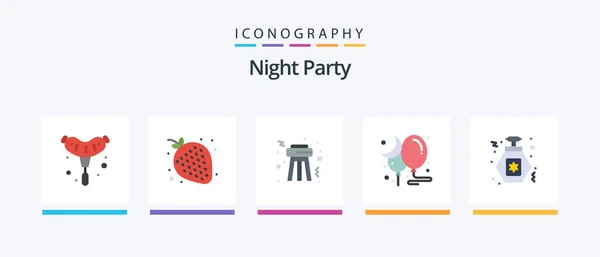 Night Party Flat Icon Pack Including Party Perfume Stool Party — Stock Vector