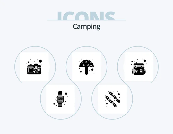 Camping Glyph Icon Pack Icon Design Traveling Photo Camp Mushroom — Stock Vector