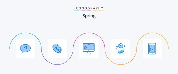 Spring Blue Icon Pack Including Mobile Nature Screen Flower Flora — Stock vektor