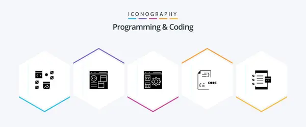 Programming Coding Glyph Icon Pack Including Develop Code Develop Management — Vetor de Stock