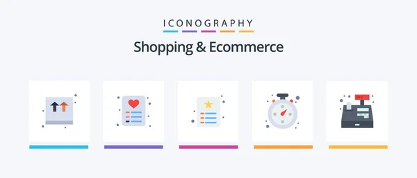 Shopping Ecommerce Flat Icon Pack Including Register Cash Shopping Compass — Vetor de Stock