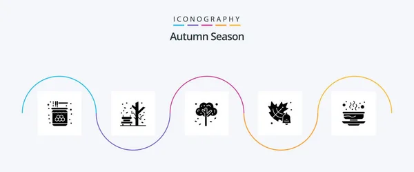 Autumn Glyph Icon Pack Including Food Tree Soup Bowl — Stockvektor