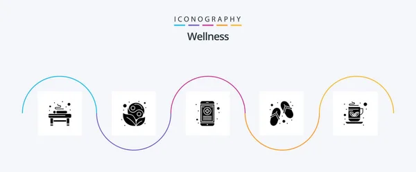 Wellness Glyph Icon Pack Including Coffee Spa Medical Slippers Footwear — Stockvektor
