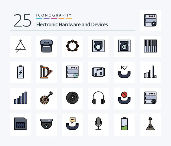 Devices Line Filled Icon Pack Including Hard Disk Device Tambourine — Stok Vektör