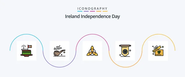 Ireland Independence Day Line Filled Flat Icon Pack Including Celtic — Stockový vektor