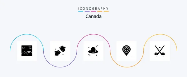 Canada Glyph Icon Pack Включая Игру Leaf Скандалы Канада Карта — стоковый вектор