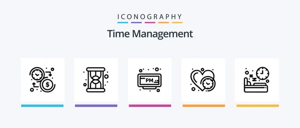 Линия Управления Временем Иконка Pack Включая Время Телефон Часы Продолжительность — стоковый вектор