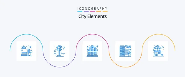 City Elements Blue Icon Pack Включая Ларек Офис Отель Дом — стоковый вектор