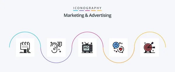 Marketing Advertising Line Filled Flat Icon Pack Including Advertising Marketing — Stockový vektor