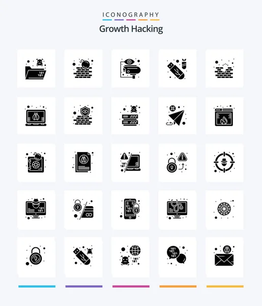 Creative Hacking Glyph Solid Black Icon Pack Brick Bomb Security — Vetor de Stock