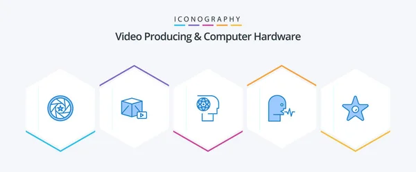 Video Producing Computer Hardware Blue Icon Pack Including Speech Human — Vetor de Stock