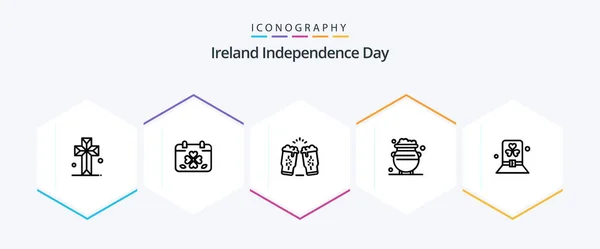 Ireland Independence Day Line Icon Pack Including Metal Gold Patricks — Stock Vector
