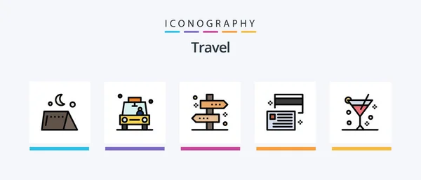 Travel Line Filled Icon Pack Including Hill Vacation Temperature Travel — Stockvektor