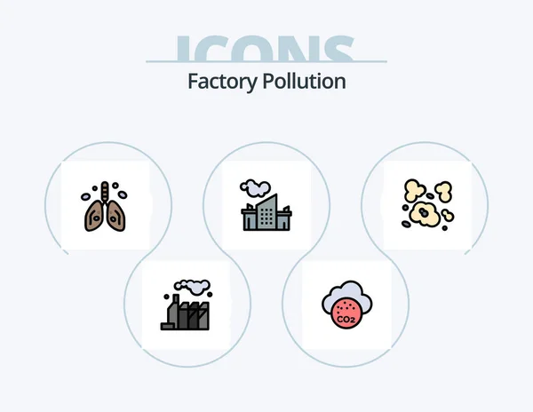 Factory Pollution Line Filled Icon Pack Icon Design Environment Pollution — Stock Vector