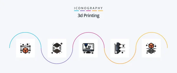 Printing Line Filled Flat Icon Pack Including Machine Printing — Wektor stockowy