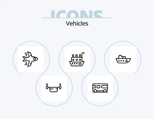 Vehicles Line Icon Pack Icon Design Speed Lift Truck Hippy — Stockvektor