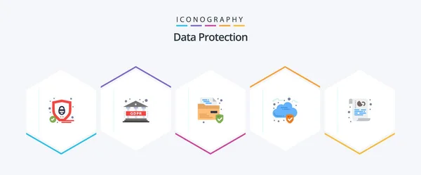 Data Protection Flat Icon Pack Including Privacy Security Policy Cookies — Stockový vektor