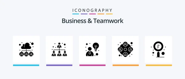 Business Teamwork Glyph Icon Pack Including Search Quest Business Work — Stok Vektör